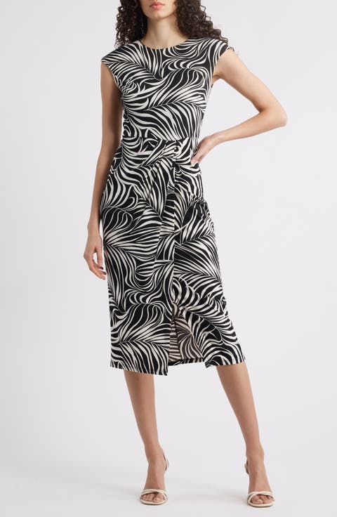Botanical Print Cap Sleeve Sheath Dress