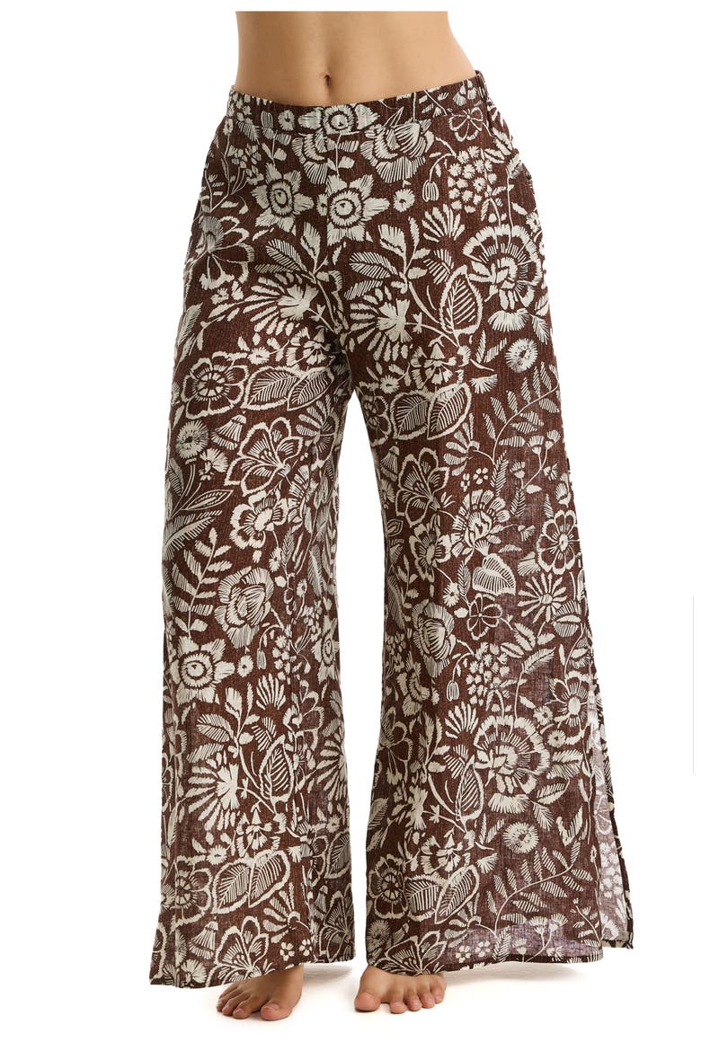 Garden Mist Linen Beach Pant Cover-Up, Main, color, Brown