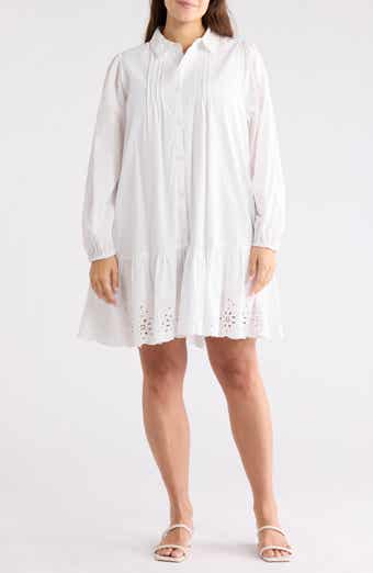 Melrose and Market Long Sleeve Poplin Eyelet Trim Dress