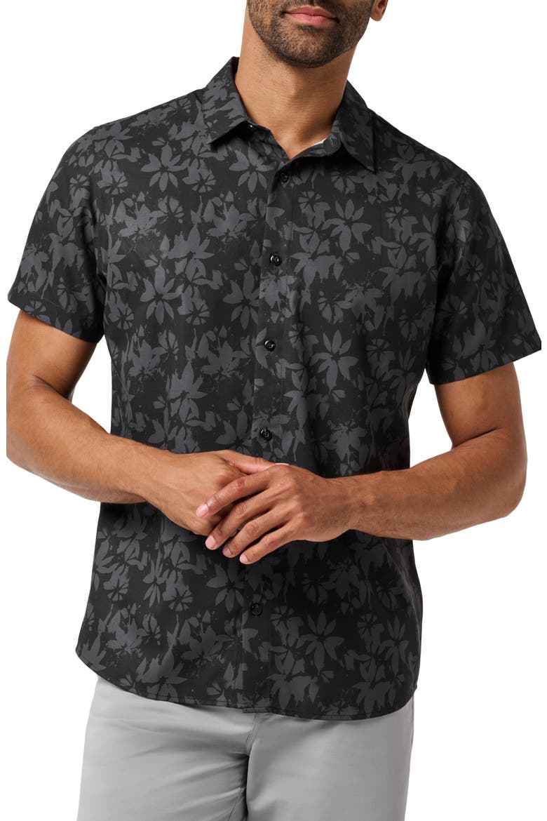 Techwoven Founder Floral Short Sleeve Performance Button-Up Shirt, Main, color, BLACK