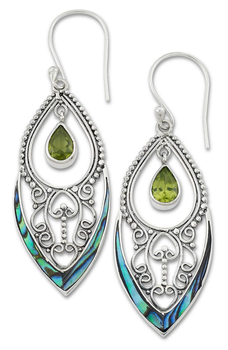 SAMUEL B. Abalone Drop Earrings, Main, color, Silver/ Peridot