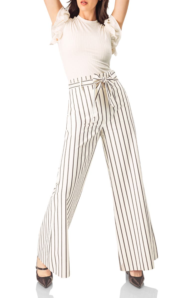 IVONNE Striped Bow-Belted Wide-Leg Trousers, Alternate, color, Natural