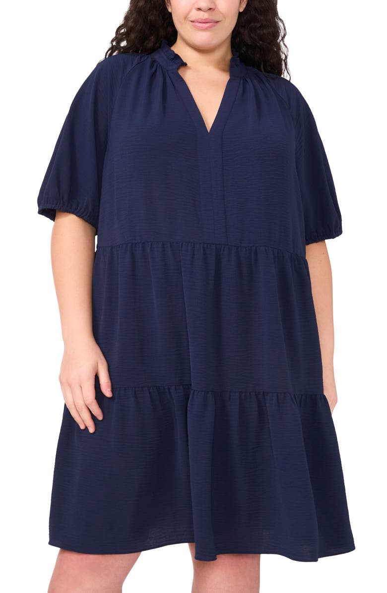 CeCe Tiered Ruffle Neck Dress, Alternate, color, Classic Navy