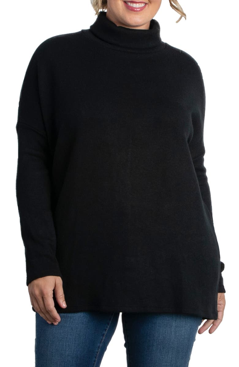 Kiyonna Paris Turtleneck Tunic Sweater, Main, color, Black Noir
