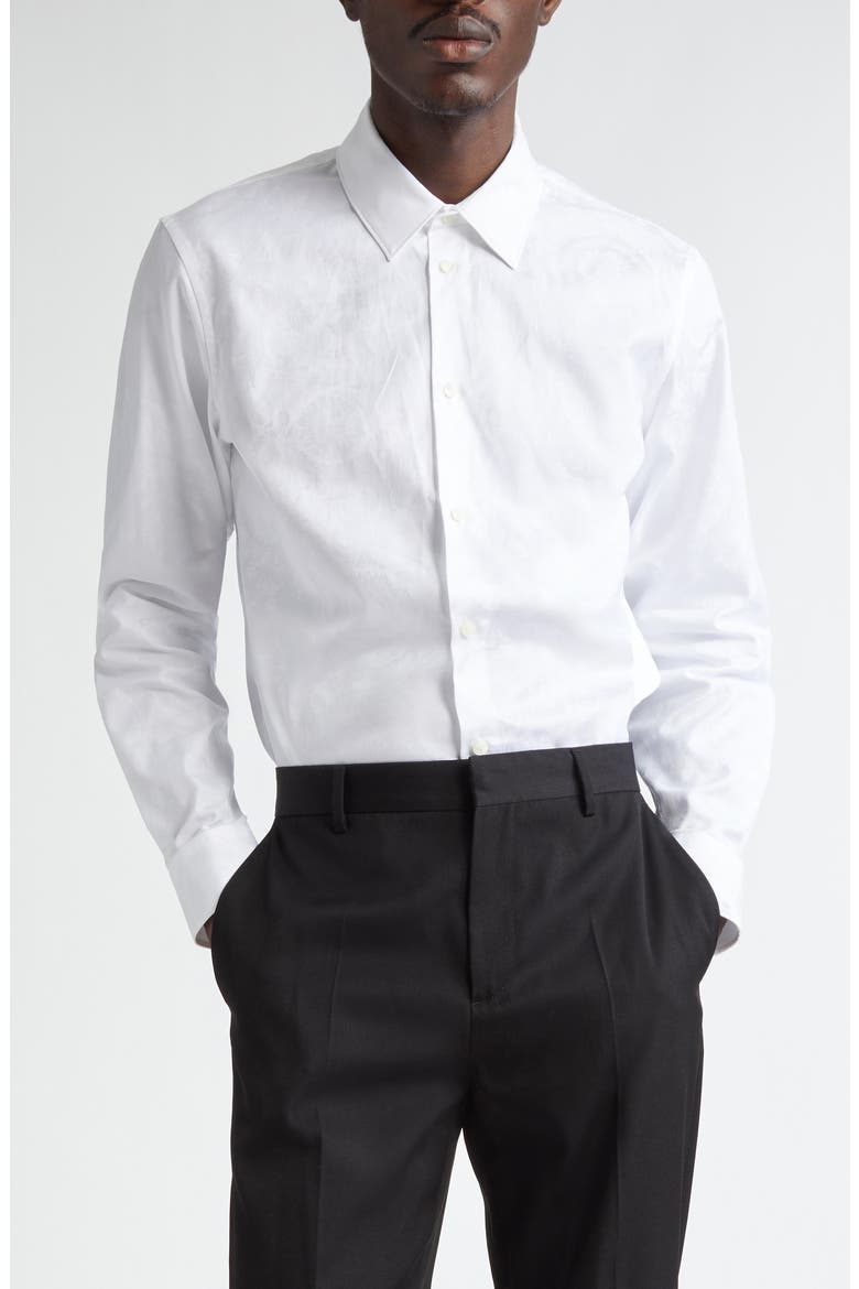 Barocco Jacquard Button-Up Shirt, Main, color, OPTICAL WHITE