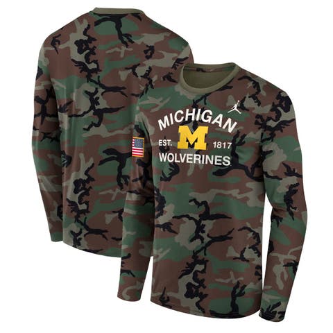 Men's Jordan Brand Camo Michigan Wolverines 2025 Military Appreciation Legend Dri-FIT Long Sleeve T-Shirt