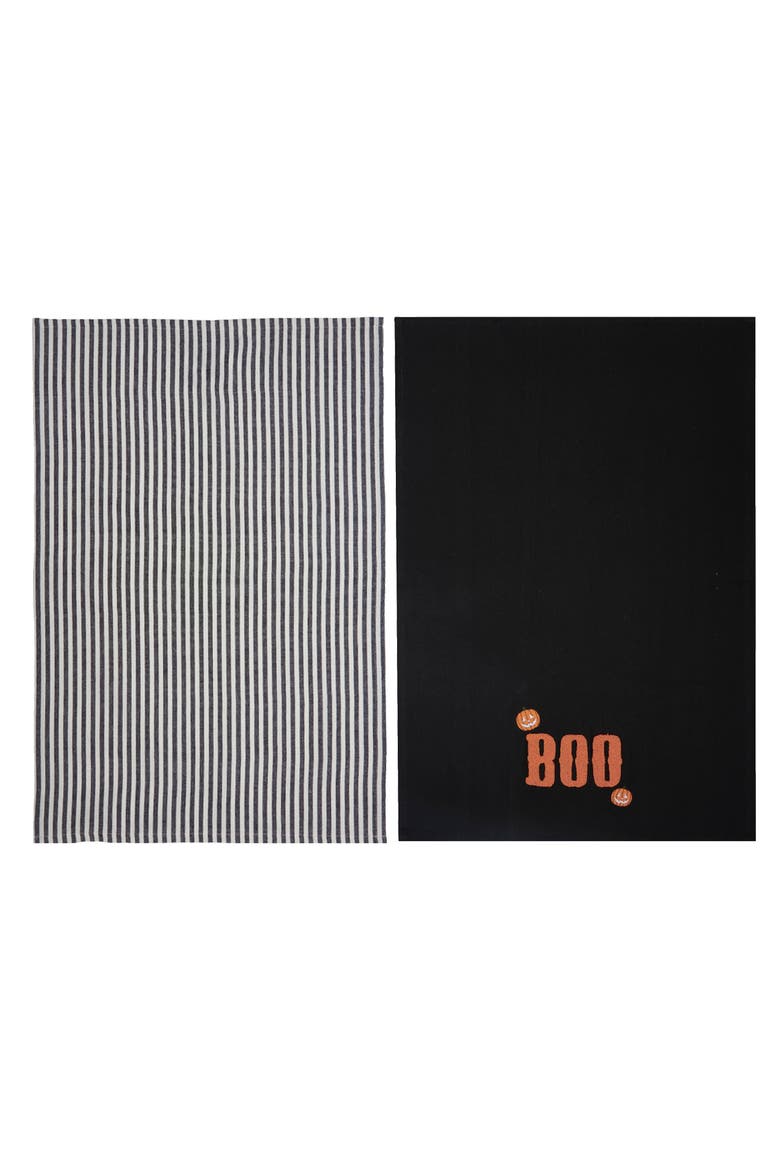 Jack O' Lantern "BOO" Halloween Dishtowel Set of 2, Alternate, color, Black