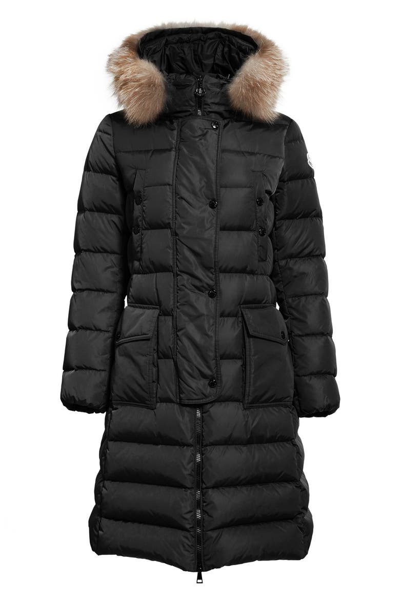 'Khloe' Water Resistant Nylon Down Puffer Parka with Removable Genuine Fox Fur Trim, Alternate, color, BLACK