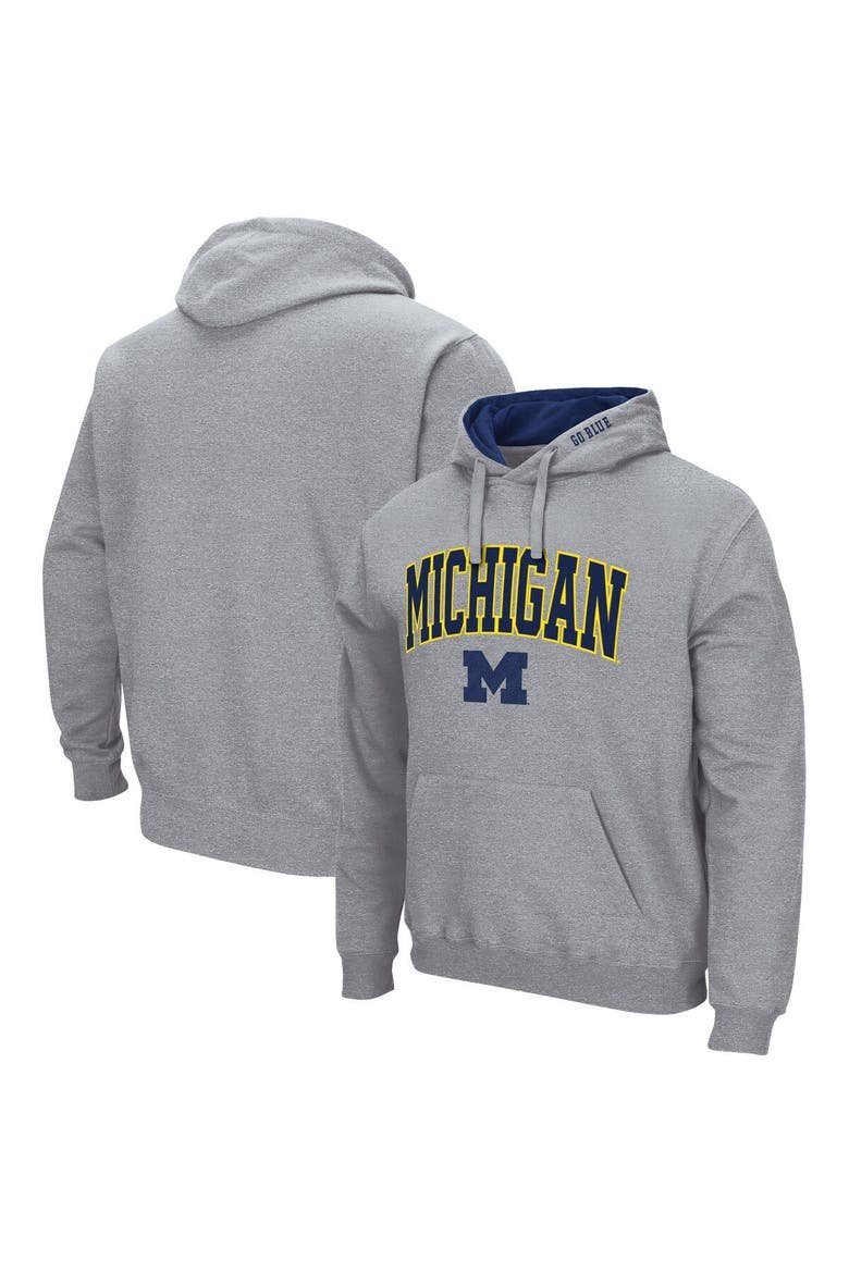 Men's Colosseum Heather Gray Michigan Wolverines Arch & Logo 3.0 Pullover Hoodie, Alternate, color, Heather Gray