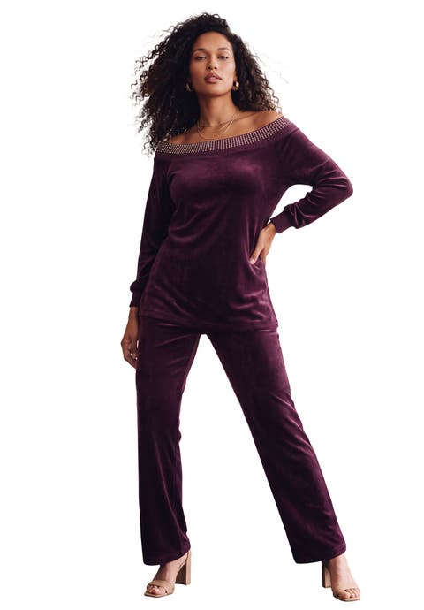 Rhinestone Detailed Velour Set