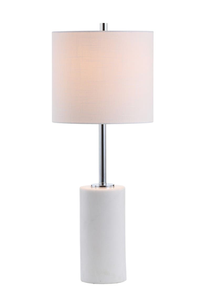 Aksel 25.5" Marble LED Table Lamp, White/Chrome, Main, color, White Marble/Chrome