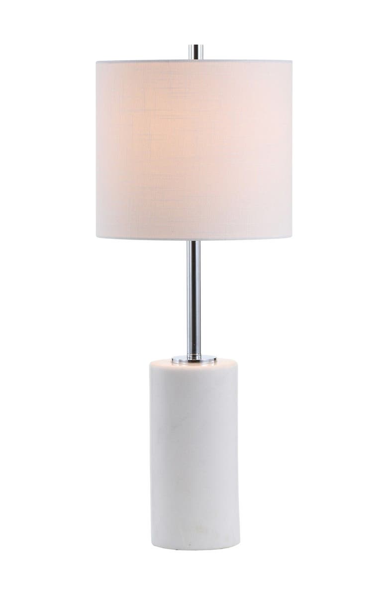 JONATHAN Y Aksel 25.5" Marble LED Table Lamp, White/Chrome, Main, color, 