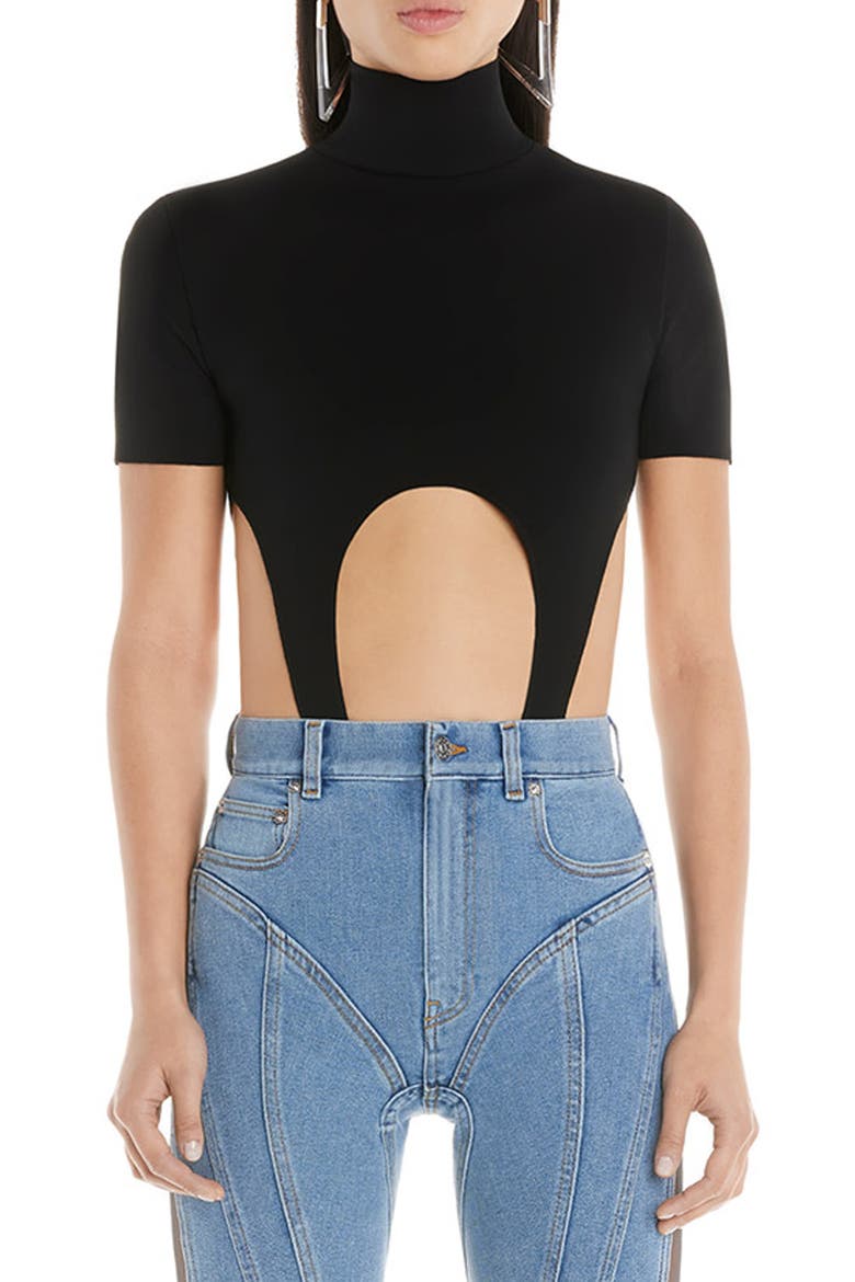 Cutout Turtleneck Bodysuit, Main, color, BLACK