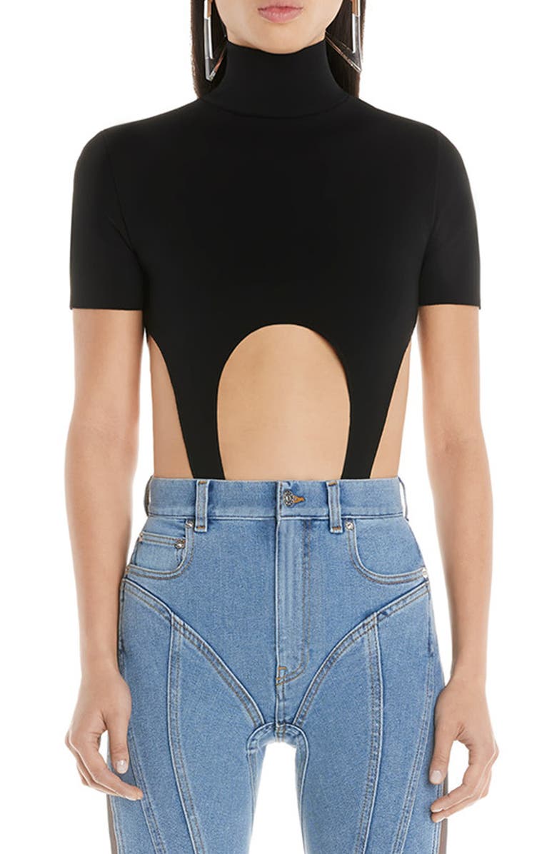 MUGLER Cutout Turtleneck Bodysuit, Main, color, 