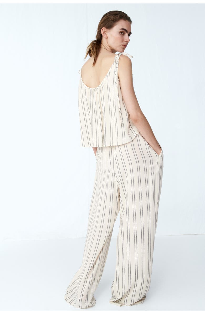 H&M Wide Drawstring Trousers, Alternate, color, Light Beige/Blue Striped