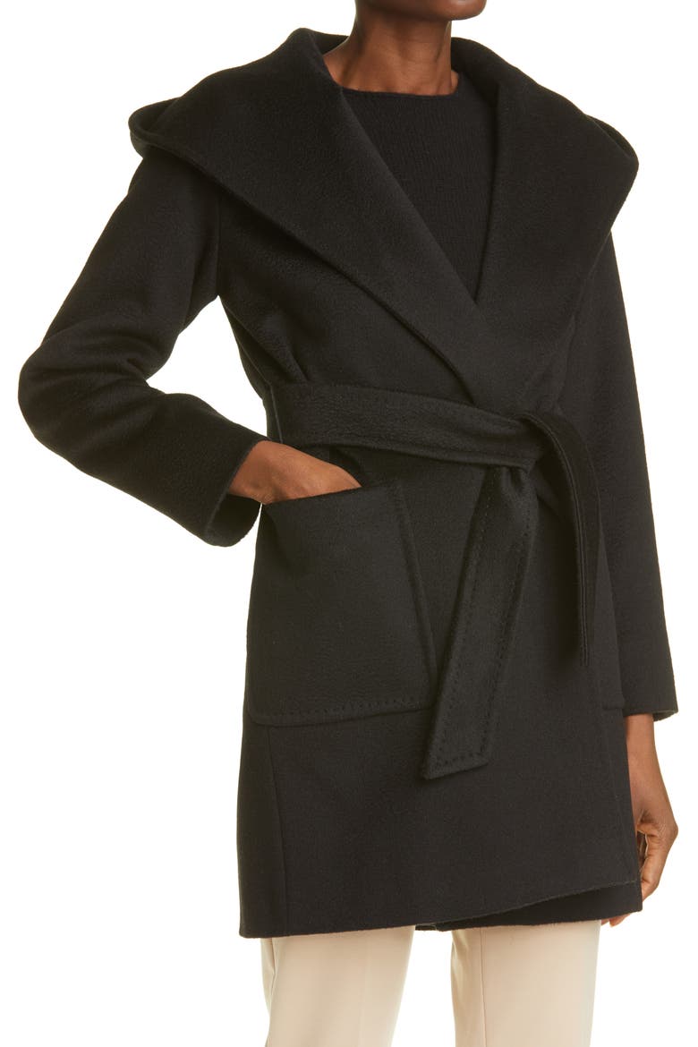 Rialto Hooded Camel Hair Coat, Alternate, color, BLACK