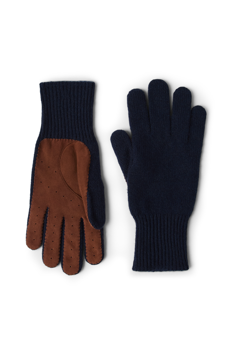 Brunello Cucinelli Cashmere and suede gloves, Main, color, Navy Blue