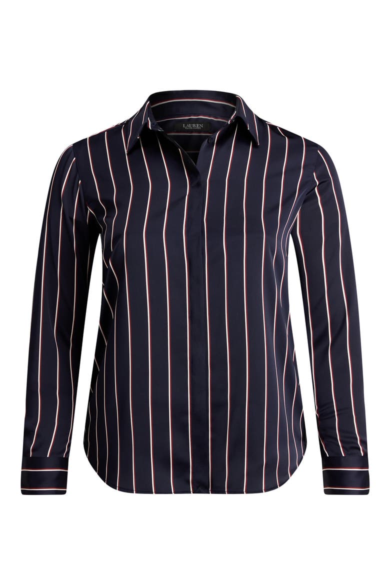 Classic Stripe Charmeuse Button-Up Shirt, Alternate, color, NAVY/ CREAM/ GARNET
