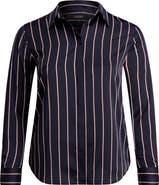 Lauren Ralph Lauren Classic Stripe Charmeuse Button-Up Shirt