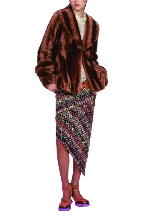 Anna Sui Faux Mink Swing Coat In Brown