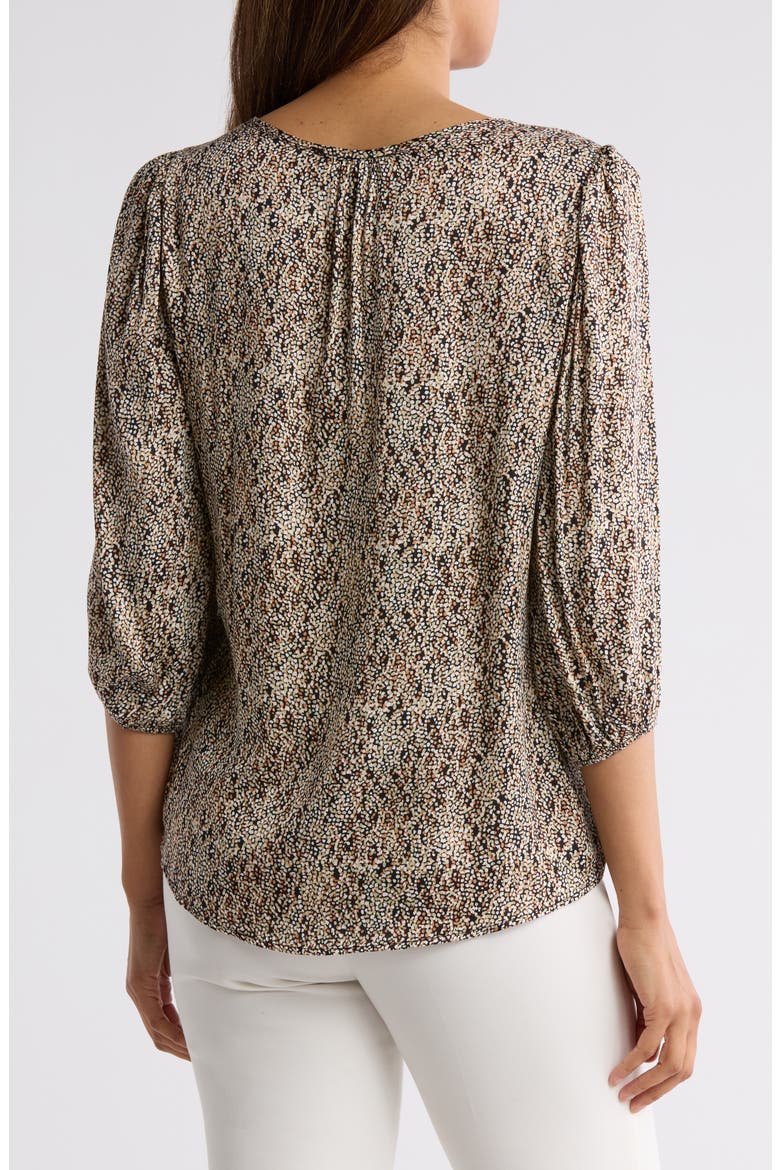 Dot V-Neck Three-Quarter Sleeve Top, Alternate, color, BLACK