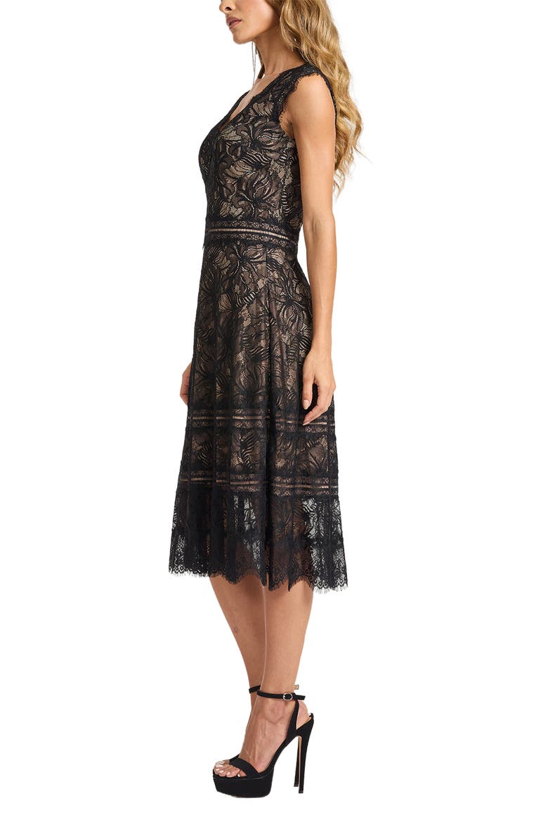Lace V-Neck A-Line Dress, Alternate, color, BLACK BEIGE
