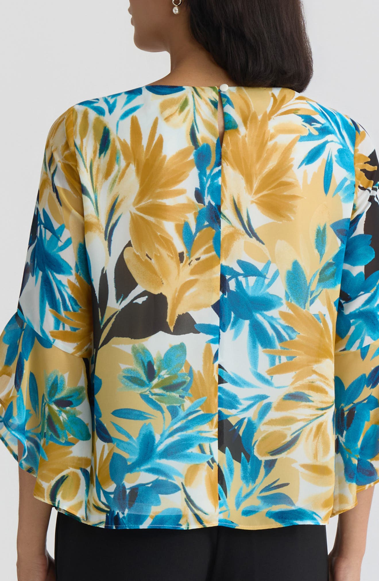 Floral Print Ruffle Sleeve Top - image 2