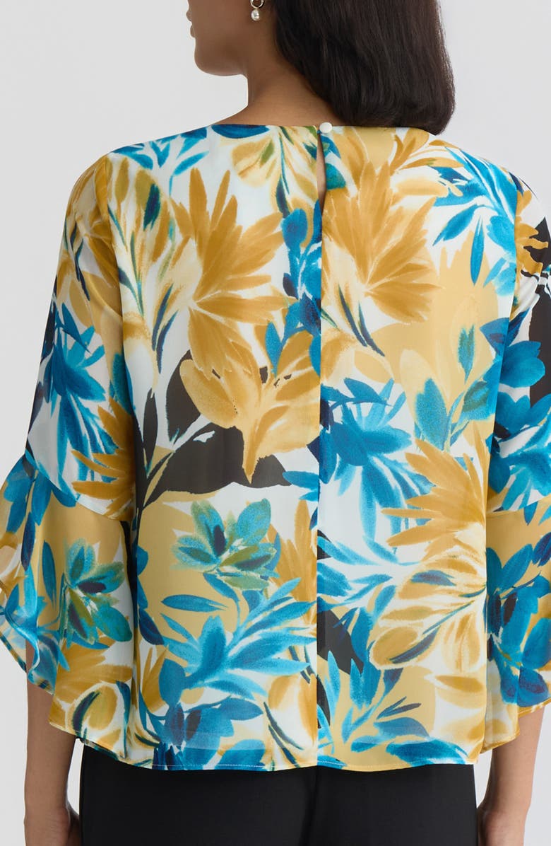 KASPER Floral Print Ruffle Sleeve Top, Alternate, color, Butterscotch Multi