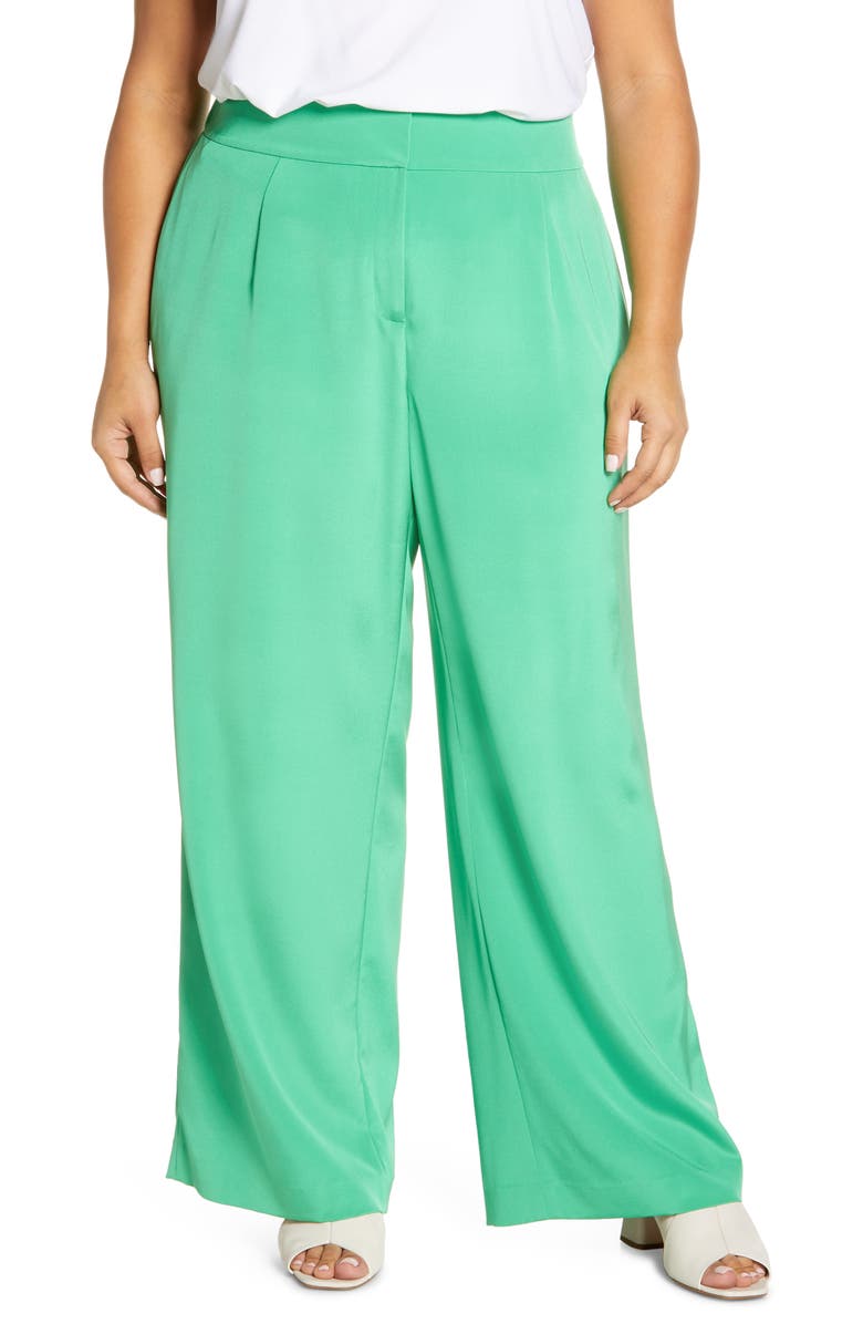 Lafayette 148 New York Dalton Stretch Silk Wide Leg Pants, Main, color, Garden Green