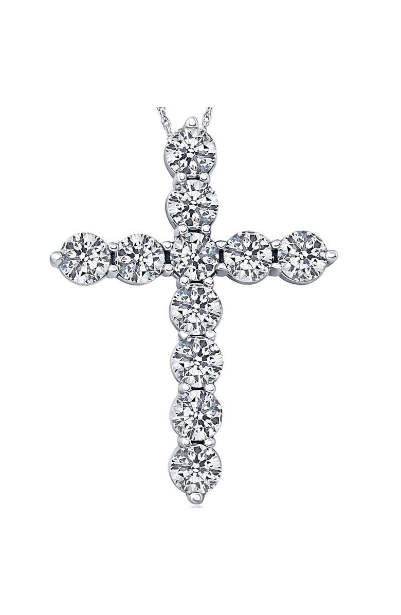 Bliss Diamond 3 Ct Diamond Cross Pendant 14k Gold Necklace Lab Grown, Main, color, 14K White Gold