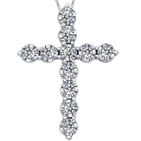 3 Ct Diamond Cross Pendant 14k Gold Necklace Lab Grown