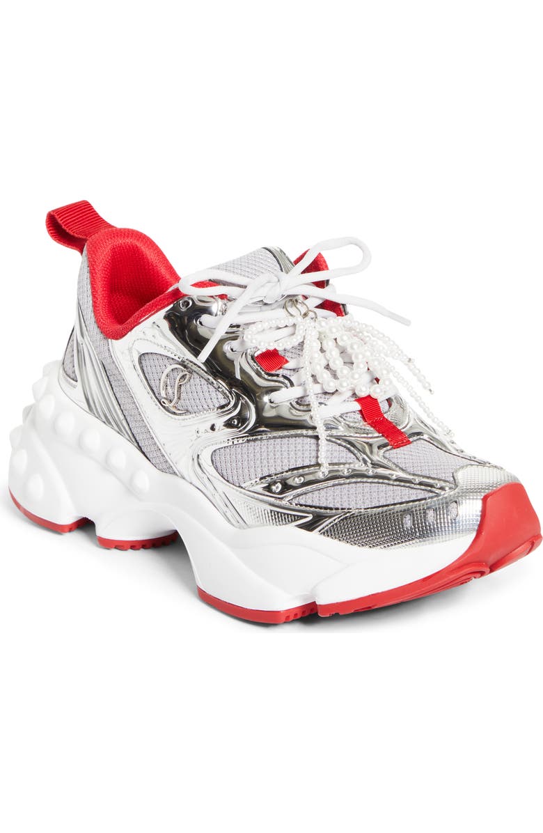 Christian Louboutin So Flo Sneaker, Main, color, Silver