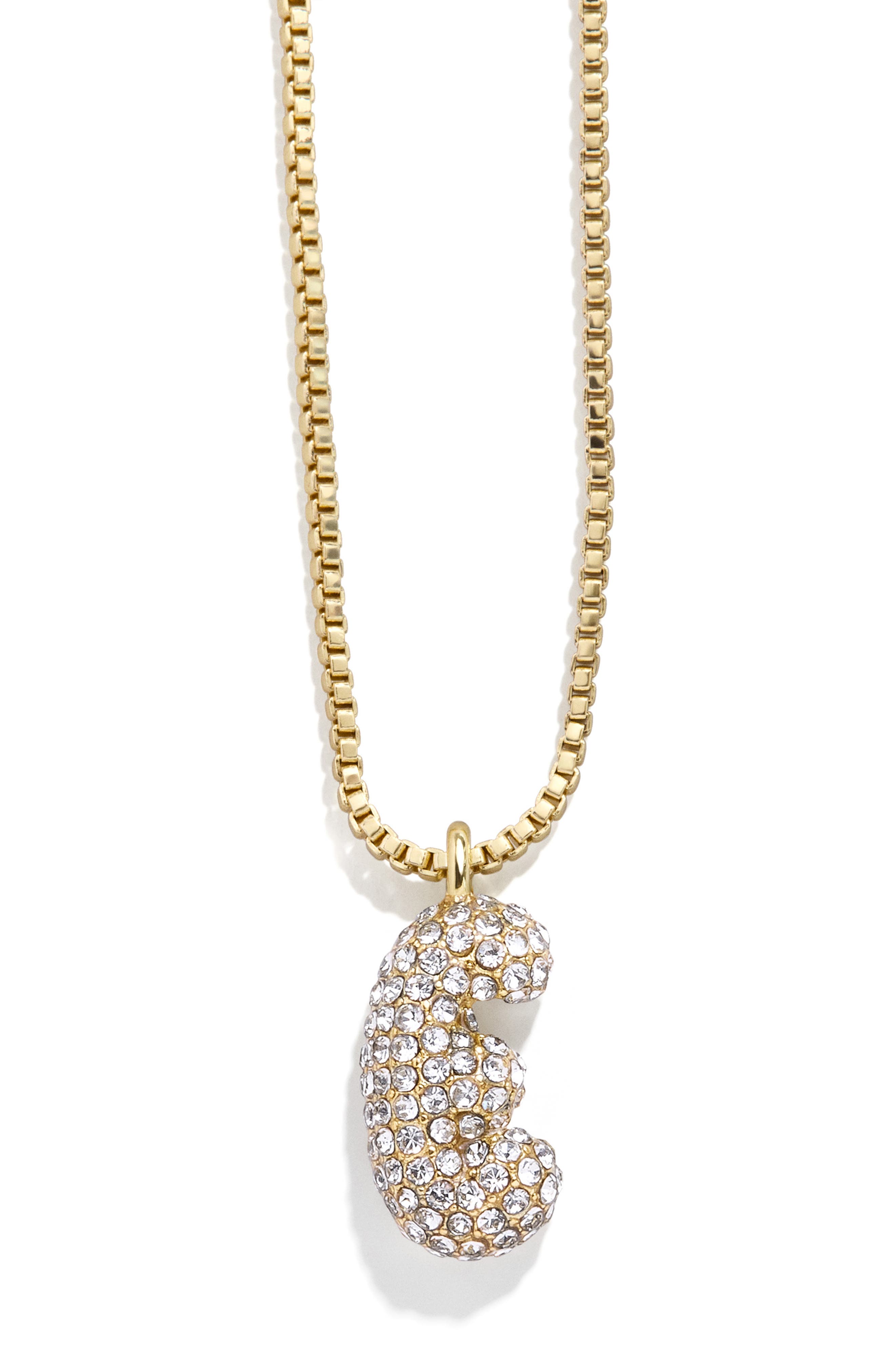 BaubleBar Mini Pavé Bubble Initial Necklace in Gold E 