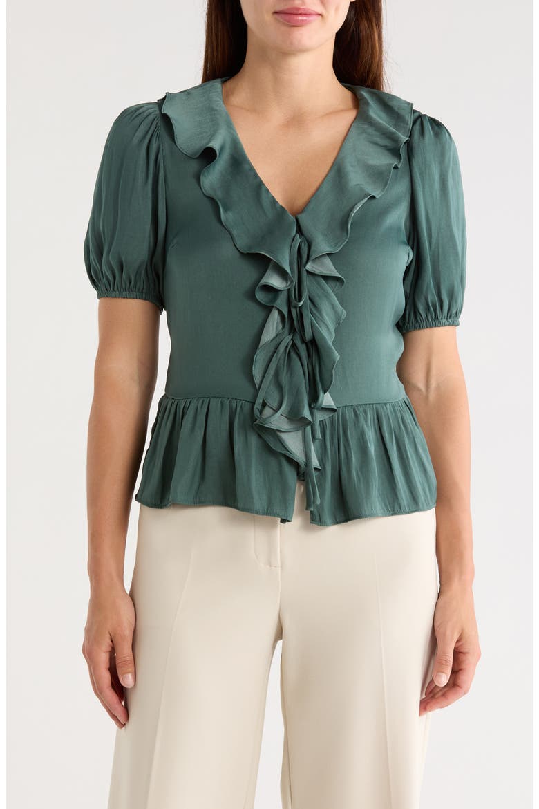 Puff Sleeve Ruffle Peplum Top, Main, color, SUEDED SAGE