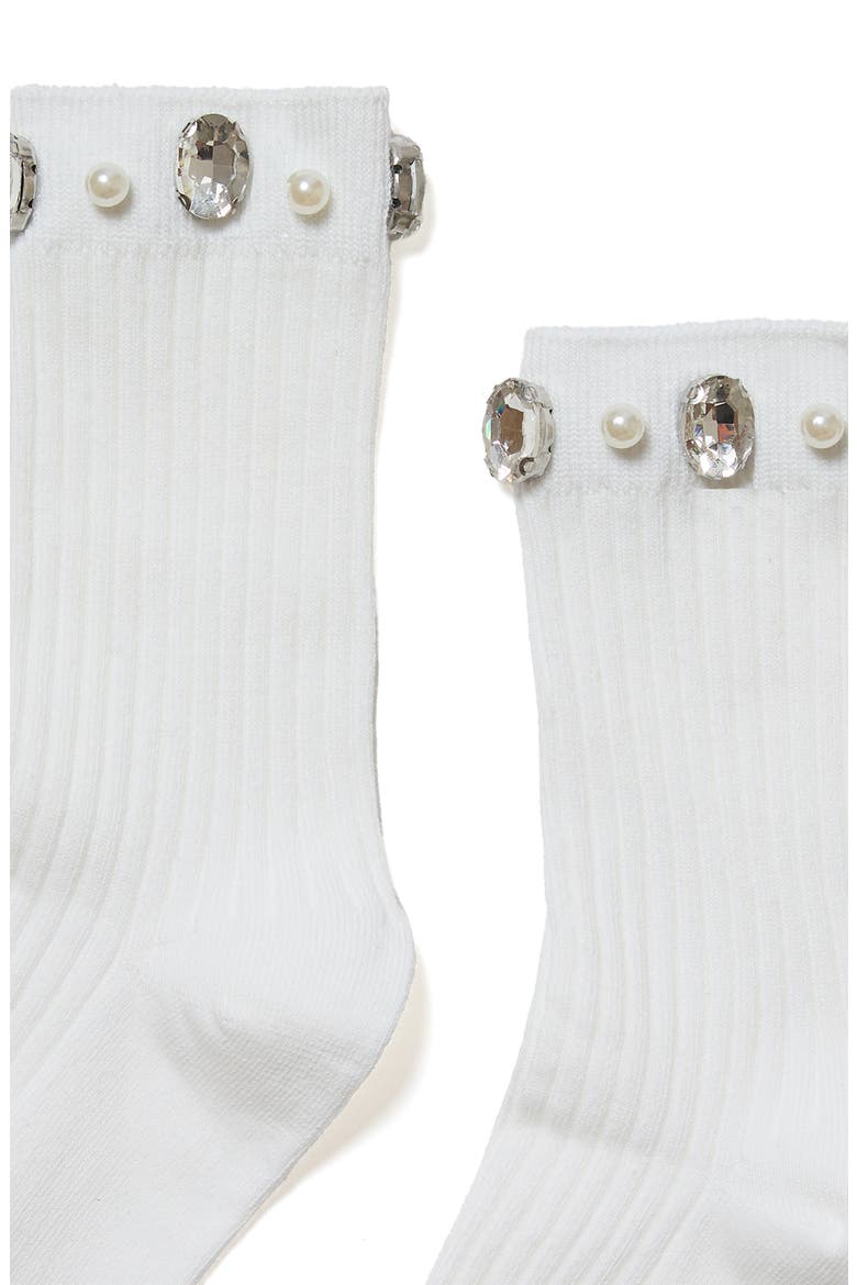 Crystal & Faux Pearl Cluster Rib Crew Socks, Alternate, color, CREAM