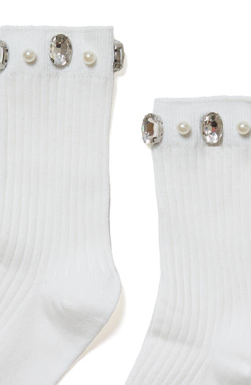 Stems Crystal & Faux Pearl Cluster Rib Crew Socks In Brown