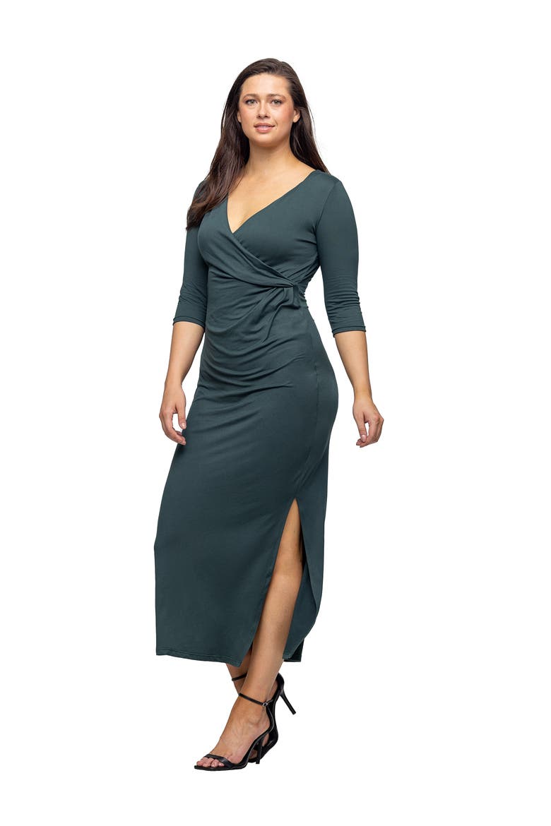 Fitted V-Neck Side Slit Maxi Dress, Alternate, color, Hunter