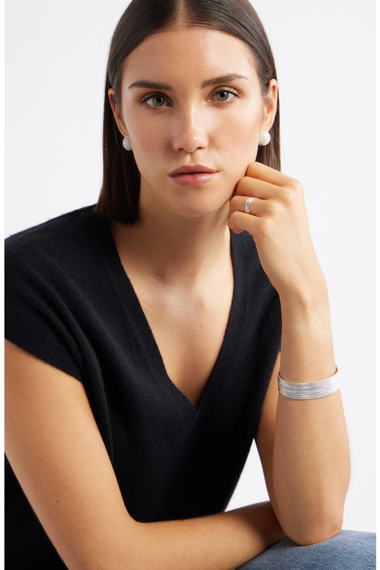 Pavé Orb Huggie Earrings, Alternate, color, CLEAR- SILVER