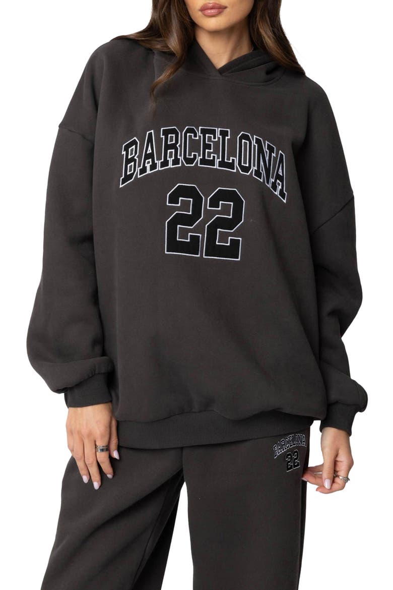 Barcelona Oversize Graphic Hoodie, Main, color, DARK-GRAY