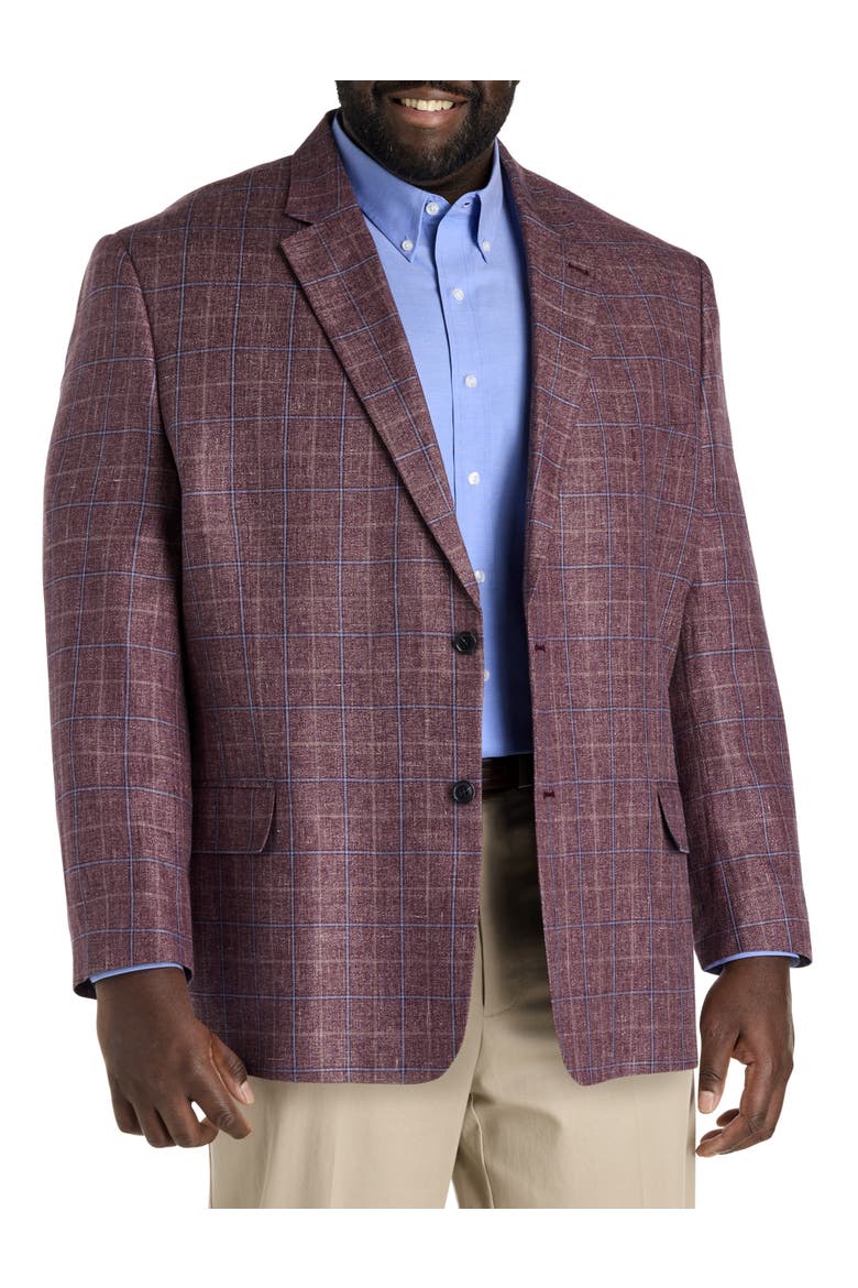 Big & Tall Windowpane Sport Coat, Main, color, BERRY