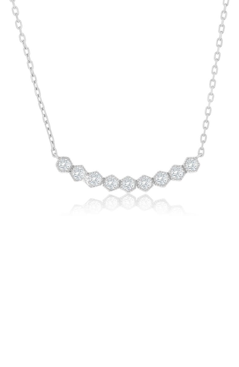 SIMONA Cubic Zirconia Hexagonal Curved Bar Necklace, Main, color, Silver