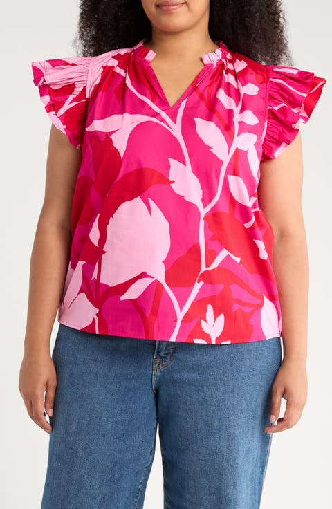 Floral Rosette Ruffle Top (Plus)