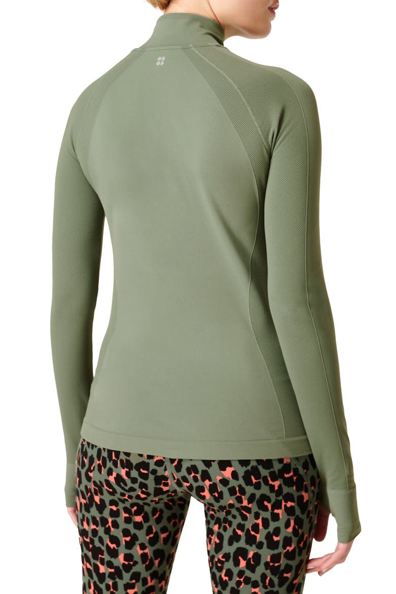 Athlete Seamless Half-Zip Workout Top, Alternate, color, HEATH GREEN