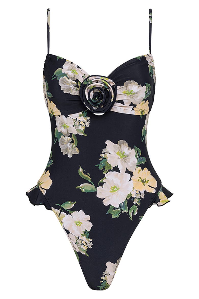 Devin Rosa Ruffle One-Piece Swimsuit, Alternate, color, LIZ FLORAL