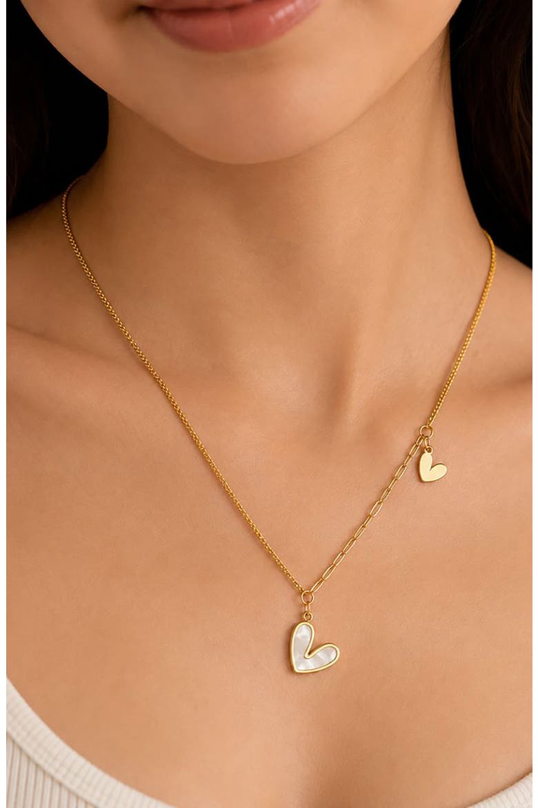 Double Heart Charm Necklace, Alternate, color, GOLD