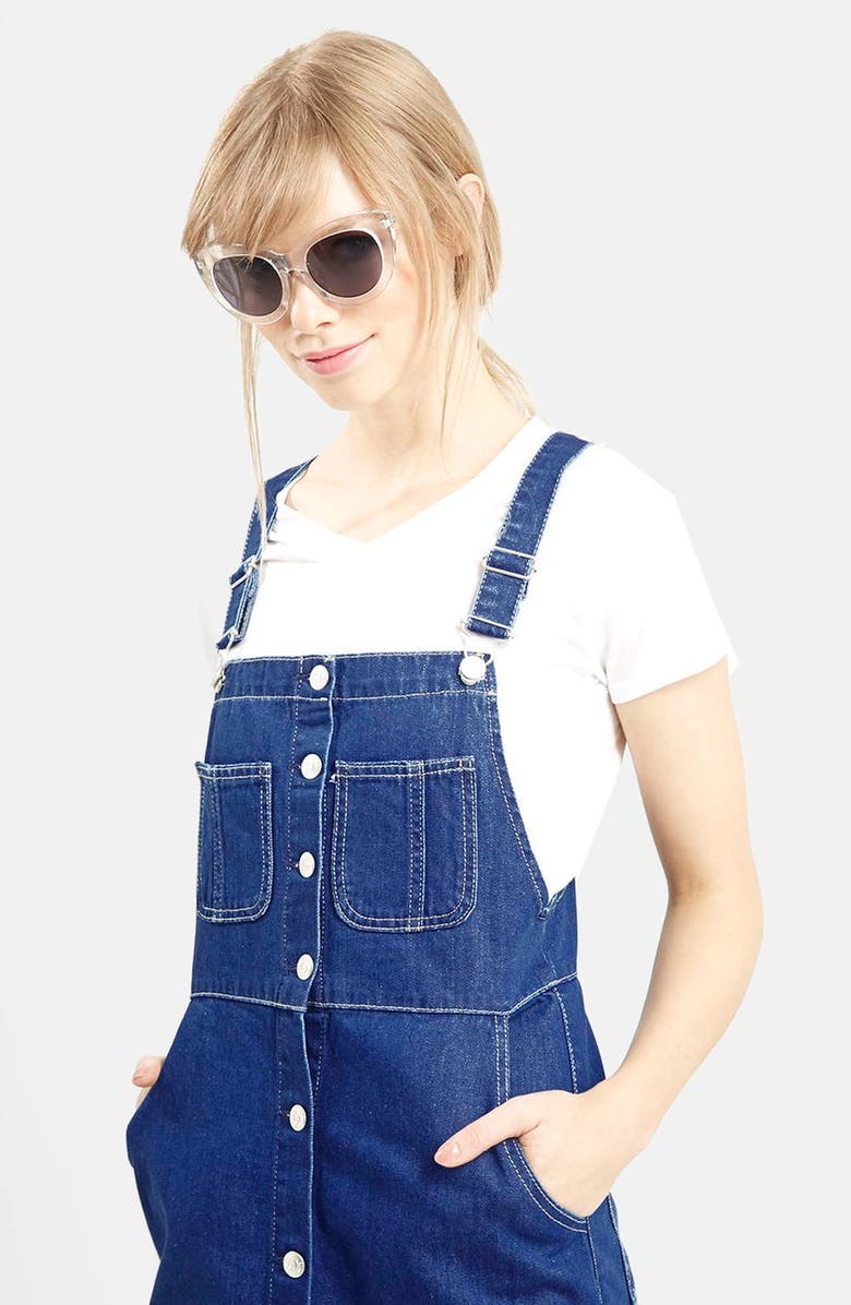 Topshop Moto Vintage Wash Midi Pinafore Dress, Alternate, color, 