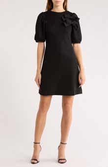 AREA STARS Double Bow Puff Sleeve Sweater Dress