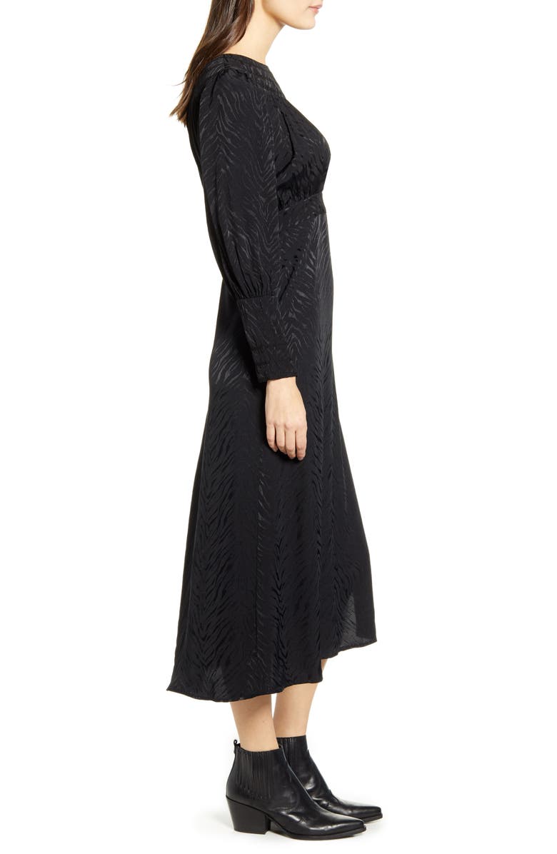 Topshop Fallen Long Sleeve Jacquard Midi Dress, Alternate, color, 