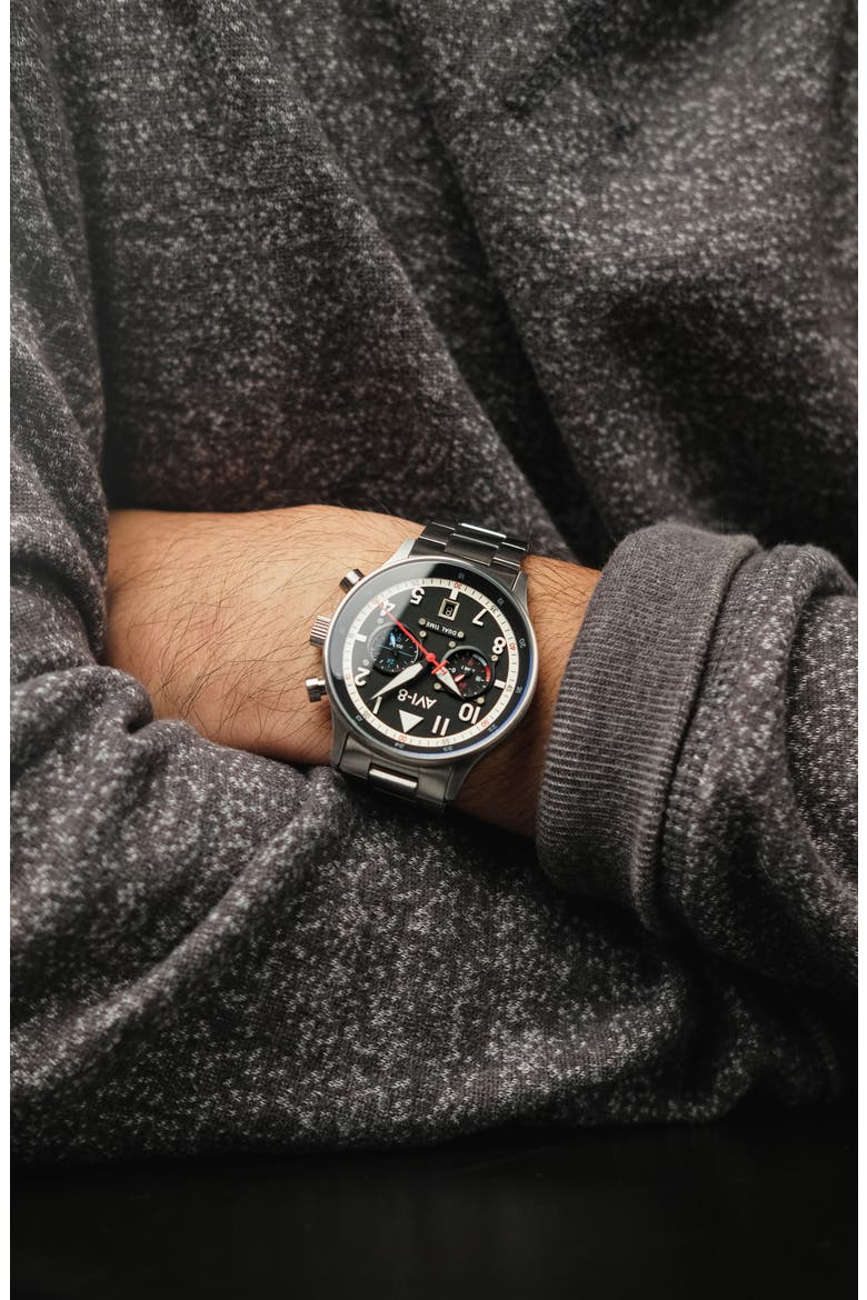 Hawker Hurricane Carey Chronograph Bracelet Watch, 44mm, Alternate, color, BLACK