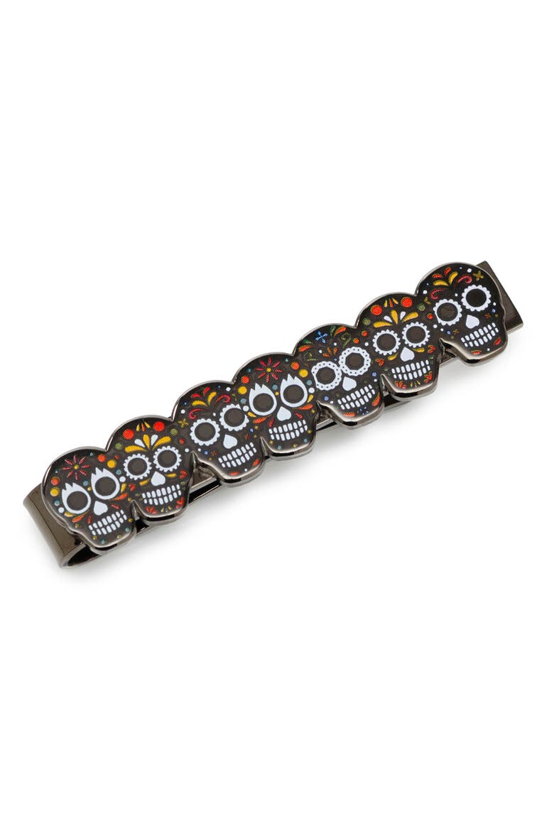Day of the Dead Tie Clip, Main, color, BLACK